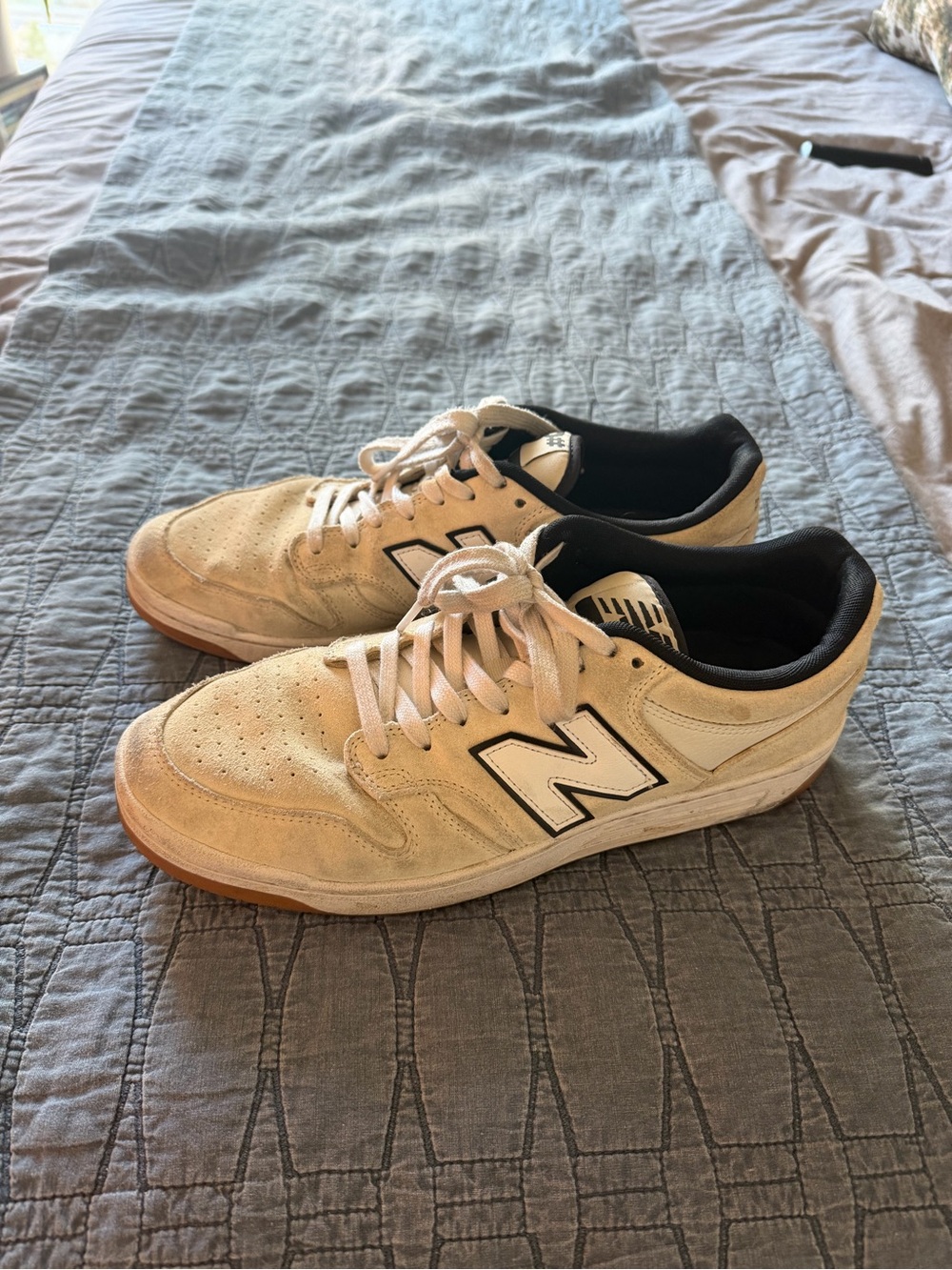 New Balance Men's Cream Suede Sneakers with Black Lining and Gum Outsole